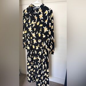 Mango Floral Black and Yellow Women's Dress